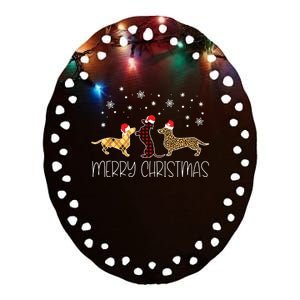 Dachshund Merry Christmas Cute Plaid Leopard Doxie Dog Xmas Ceramic Oval Ornament