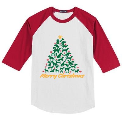 Dogs Merry Christmas Tree Kids Colorblock Raglan Jersey