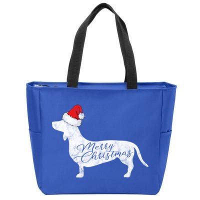 Dachshund Merry Christmas Gift I Doxie Santa Silhouette Gift Zip Tote Bag