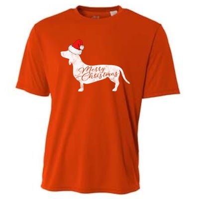 Dachshund Merry Christmas Cool Gift I Doxie Santa Silhouette Cool Gift Cooling Performance Crew T-Shirt