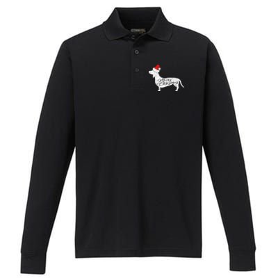 Dachshund Merry Christmas Cool Gift I Doxie Santa Silhouette Cool Gift Performance Long Sleeve Polo