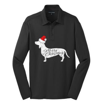 Dachshund Merry Christmas Cool Gift I Doxie Santa Silhouette Cool Gift Silk Touch Performance Long Sleeve Polo