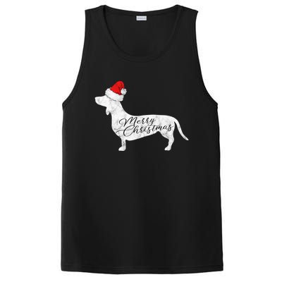 Dachshund Merry Christmas Cool Gift I Doxie Santa Silhouette Cool Gift PosiCharge Competitor Tank