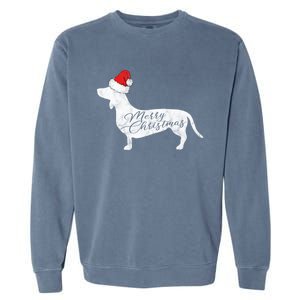 Dachshund Merry Christmas Cool Gift I Doxie Santa Silhouette Cool Gift Garment-Dyed Sweatshirt