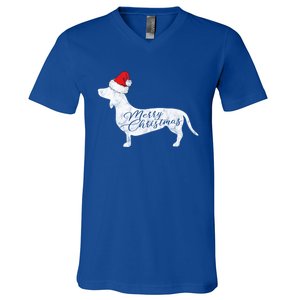 Dachshund Merry Christmas Cool Gift I Doxie Santa Silhouette Cool Gift V-Neck T-Shirt