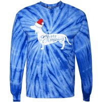 Dachshund Merry Christmas Cool Gift I Doxie Santa Silhouette Cool Gift Tie-Dye Long Sleeve Shirt