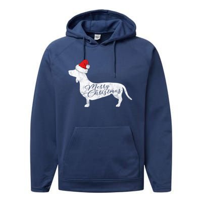 Dachshund Merry Christmas Cool Gift I Doxie Santa Silhouette Cool Gift Performance Fleece Hoodie