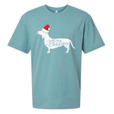 Dachshund Merry Christmas Cool Gift I Doxie Santa Silhouette Cool Gift Sueded Cloud Jersey T-Shirt