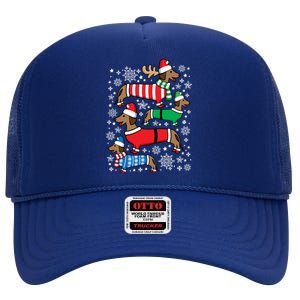 Dachshund Merry Christmas Weiner Ugly Funny Gift High Crown Mesh Back Trucker Hat