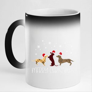 Dachshund Merry Christmas Cute Plaid Leopard Doxie Dog Xmas Gift 11oz Black Color Changing Mug