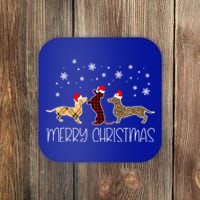 Dachshund Merry Christmas Cute Plaid Leopard Doxie Dog Xmas Gift Coaster