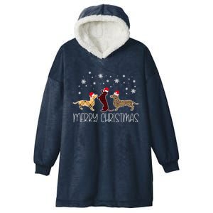 Dachshund Merry Christmas Cute Plaid Leopard Doxie Dog Xmas Gift Hooded Wearable Blanket