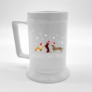 Dachshund Merry Christmas Cute Plaid Leopard Doxie Dog Xmas Gift Beer Stein