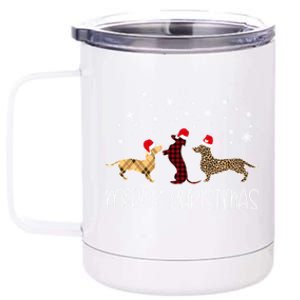 Dachshund Merry Christmas Cute Plaid Leopard Doxie Dog Xmas Gift 12 oz Stainless Steel Tumbler Cup