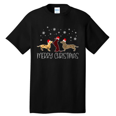 Dachshund Merry Christmas Cute Plaid Leopard Doxie Dog Xmas Tall T-Shirt