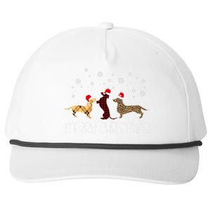 Dachshund Merry Christmas Cute Plaid Leopard Doxie Dog Xmas Snapback Five-Panel Rope Hat