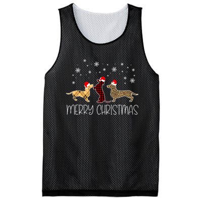 Dachshund Merry Christmas Cute Plaid Leopard Doxie Dog Xmas Mesh Reversible Basketball Jersey Tank