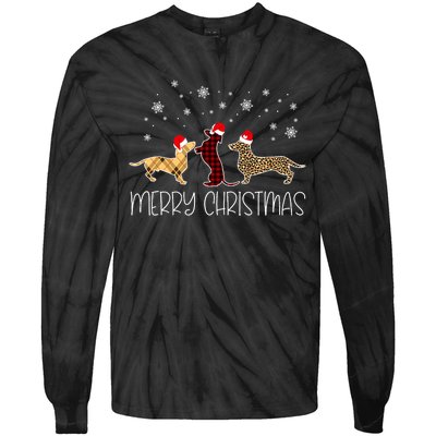 Dachshund Merry Christmas Cute Plaid Leopard Doxie Dog Xmas Tie-Dye Long Sleeve Shirt