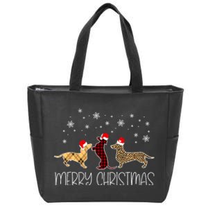 Dachshund Merry Christmas Cute Plaid Leopard Doxie Dog Xmas Zip Tote Bag