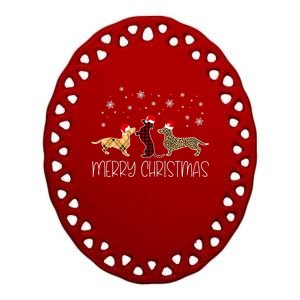 Dachshund Merry Christmas Cute Plaid Leopard Doxie Dog Xmas Ceramic Oval Ornament