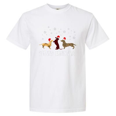 Dachshund Merry Christmas Cute Plaid Leopard Doxie Dog Xmas Garment-Dyed Heavyweight T-Shirt