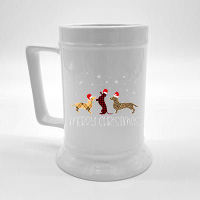 Dachshund Merry Christmas Cute Plaid Leopard Doxie Dog Xmas Beer Stein