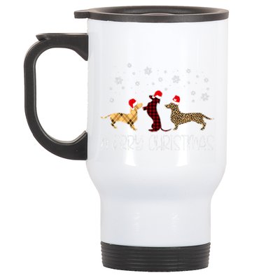 Dachshund Merry Christmas Cute Plaid Leopard Doxie Dog Xmas Stainless Steel Travel Mug