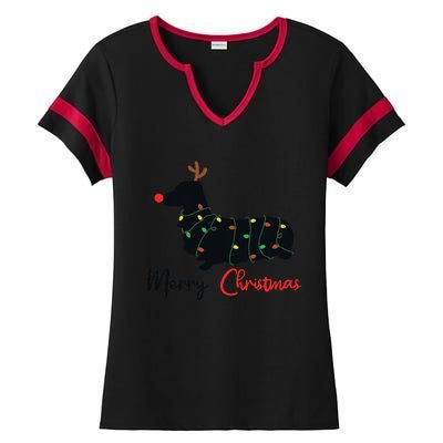 Dachshund Merry Christmas Winter Dogs Christmas Ladies Halftime Notch Neck Tee