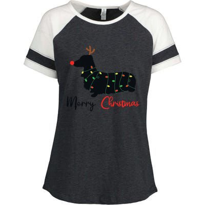 Dachshund Merry Christmas Winter Dogs Christmas Enza Ladies Jersey Colorblock Tee