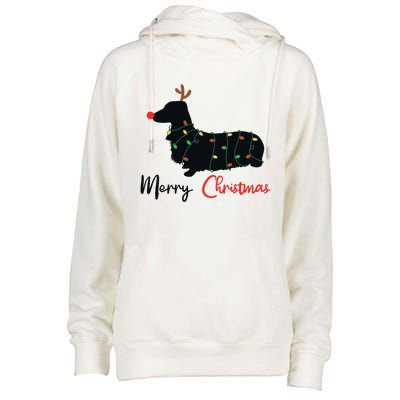 Dachshund Merry Christmas Winter Dogs Christmas Womens Funnel Neck Pullover Hood