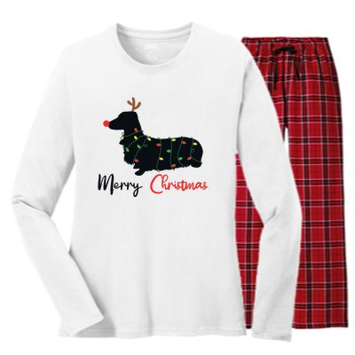 Dachshund Merry Christmas Winter Dogs Christmas Women's Long Sleeve Flannel Pajama Set 