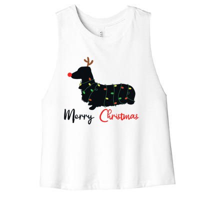 Dachshund Merry Christmas Winter Dogs Christmas Women's Racerback Cropped Tank