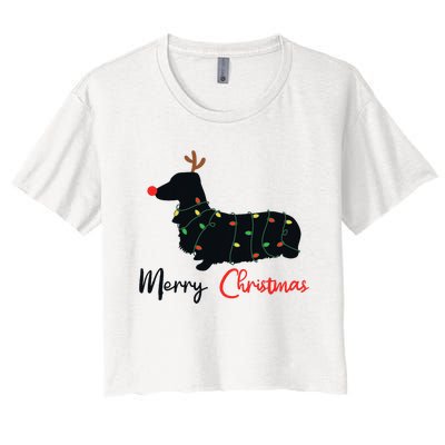 Dachshund Merry Christmas Winter Dogs Christmas Women's Crop Top Tee