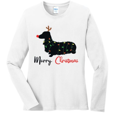 Dachshund Merry Christmas Winter Dogs Christmas Ladies Long Sleeve Shirt