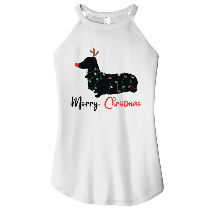 Dachshund Merry Christmas Winter Dogs Christmas Women's Perfect Tri Rocker Tank