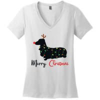 Dachshund Merry Christmas Winter Dogs Christmas Women's V-Neck T-Shirt