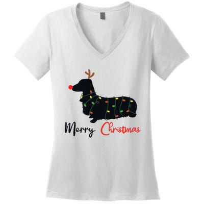 Dachshund Merry Christmas Winter Dogs Christmas Women's V-Neck T-Shirt