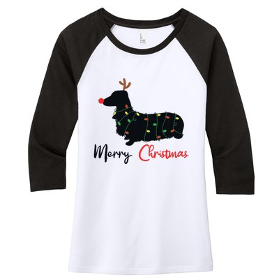 Dachshund Merry Christmas Winter Dogs Christmas Women's Tri-Blend 3/4-Sleeve Raglan Shirt