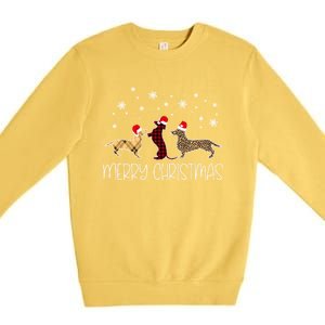 Dachshund Merry Christmas Cute Plaid Leopard Doxie Dog Xgiftmas Gift Premium Crewneck Sweatshirt