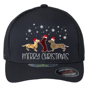 Dachshund Merry Christmas Cute Plaid Leopard Doxie Dog Xgiftmas Gift Flexfit Unipanel Trucker Cap