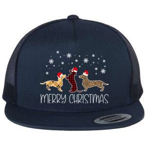 Dachshund Merry Christmas Cute Plaid Leopard Doxie Dog Xgiftmas Gift Flat Bill Trucker Hat