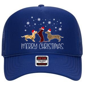 Dachshund Merry Christmas Cute Plaid Leopard Doxie Dog Xgiftmas Gift High Crown Mesh Back Trucker Hat