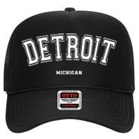 Detroit Michigan High Crown Mesh Back Trucker Hat