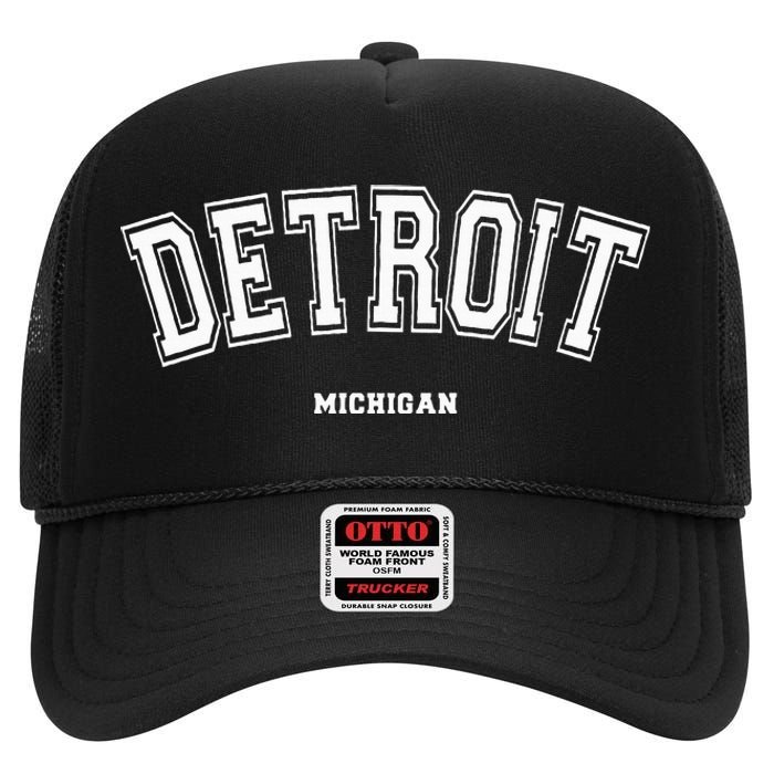 Detroit Michigan High Crown Mesh Back Trucker Hat