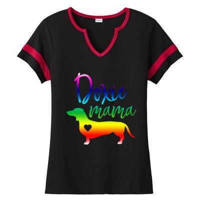 Doxie Mama Dachshund Mom Funny Wiener Dog Gift Ladies Halftime Notch Neck Tee