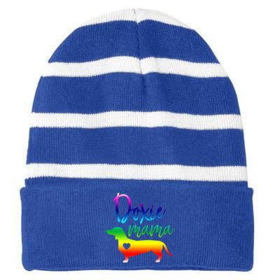 Doxie Mama Dachshund Mom Funny Wiener Dog Gift Striped Beanie with Solid Band