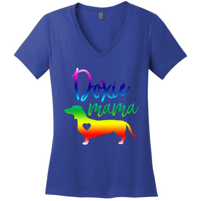 Doxie Mama Dachshund Mom Funny Wiener Dog Gift Women's V-Neck T-Shirt