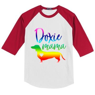 Doxie Mama Dachshund Mom Funny Wiener Dog Gift Kids Colorblock Raglan Jersey