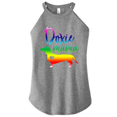 Doxie Mama Dachshund Mom Funny Wiener Dog Gift Women's Perfect Tri Rocker Tank