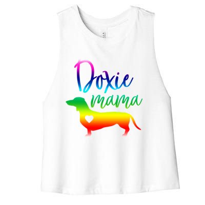 Doxie Mama Dachshund Mom Funny Wiener Dog Gift Women's Racerback Cropped Tank